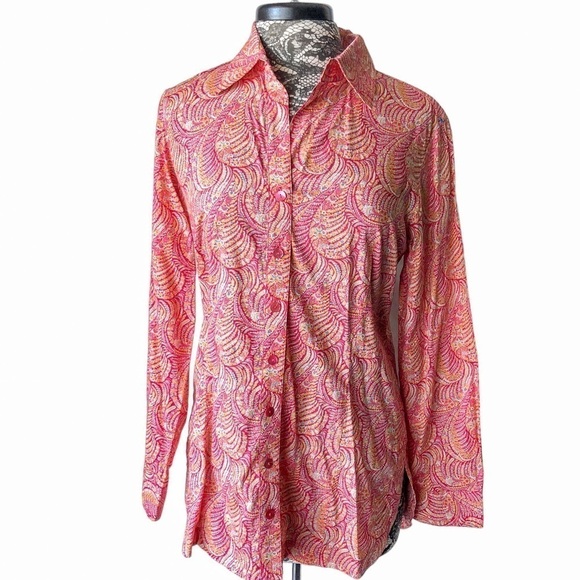 Finley Joey Print Long Sleeve Button Down Blouse 
Pink Orange Paisley Medium - Picture 2 of 8